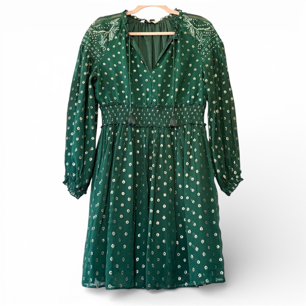 Ranna Gill Anthropologie Hazel Embroidered Tunic Sz M Long Slv Peasant Smocked - Picture 14 of 15